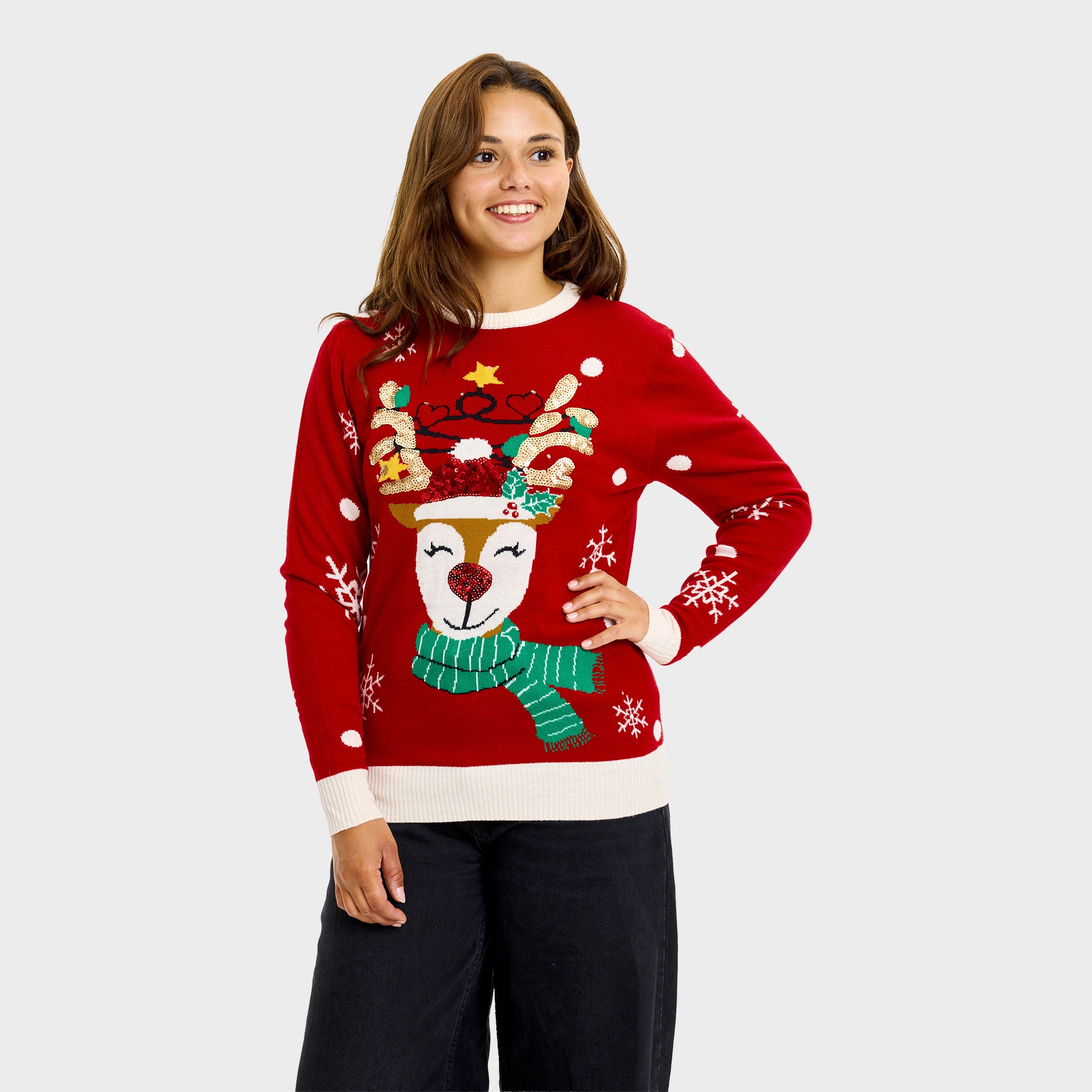 Det søde rensdyrs julesweater med lys - Dame
